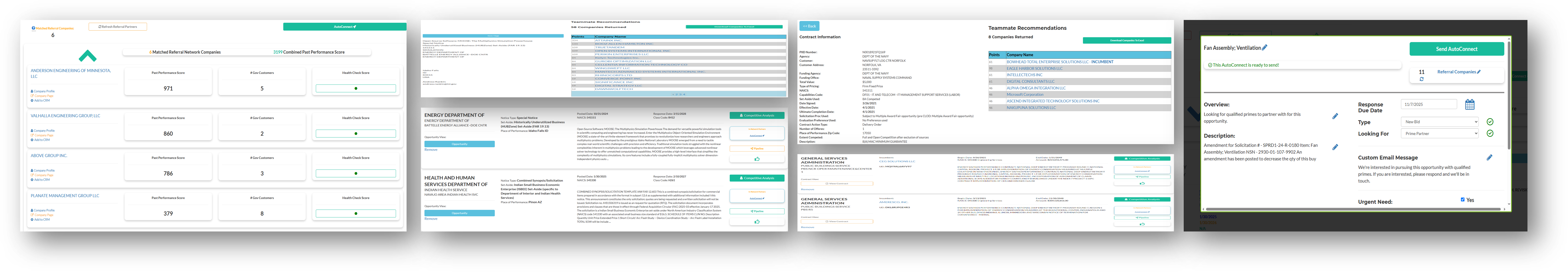Explore how TeamingPro turns past performance data into actionable insights. This dashboard acts as a live capability statement example, helping small businesses and construction companies build federal-compliant capability statement templates using verified contract data and success metrics. TeamingPro’s Teammate Recommendation engine identifies ideal partners for federal opportunities. It enhances your capability statement format by pairing your company with complementary strengths—ideal for small and minority-owned contractors looking for teaming partners in government contracting. This feature showcases detailed government contract data with AI-driven matching and performance scoring. It helps you understand what a capability statement should include—turning every opportunity into a model capability statement example aligned with your company’s experience and differentiators. Automate outreach with TeamingPro’s AutoConnect. Instantly send your capability statement to potential partners with AI-generated messaging. Perfect for small businesses that need an easy way to distribute their federal capability statement and make meaningful contracting connections.TeamingPro’s AutoConnect Invitations feed links your capability statement with real-time federal contracting opportunities. Each invitation is tailored to your business profile, offering capability statement examples that directly convert into teaming and subcontracting growth. Visualize your competitiveness with TeamingPro’s opportunity scoring panel. Gain insights into how your company aligns with specific contracts and improve your capability statement template to stand out to primes and contracting officers. TeamingPro’s Opportunity Search connects your company with federal opportunities that fit your profile. Learn how to design your capability statement format using real contract data and competitor insights, with free capability statement templates built from verified federal contracting examples.